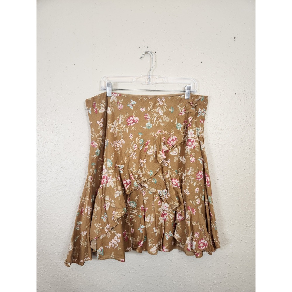 American Living Floral Ruffle Skirt Cottagecore Elastic Waist Midi XL‎